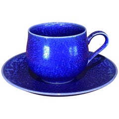 Japanese Blue Hand-Glazed Porcelain Cup and Saucer, Contemporary Master Artist