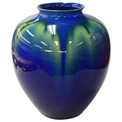 Japanese Blue Hand Glazed Vase By Tokuda Yasokichi III Living National Treasure