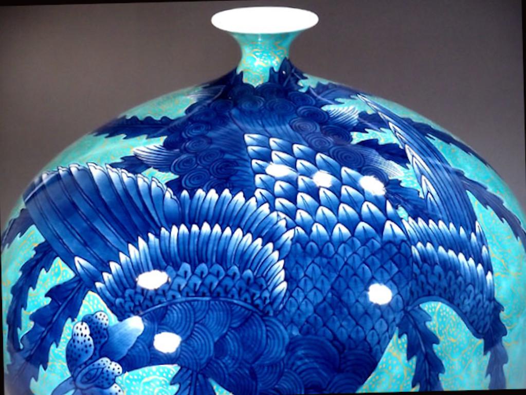 Gilt Japanese Blue Porcelain Vase by Contemporary Master Artist