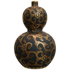 Japanese Blue Pure Gold Porcelain Vase by Kutani Master Artist