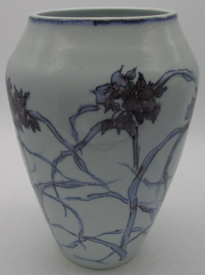 Meiji Japanese Blue Purple Porcelain Vase, circa 1935 For Sale