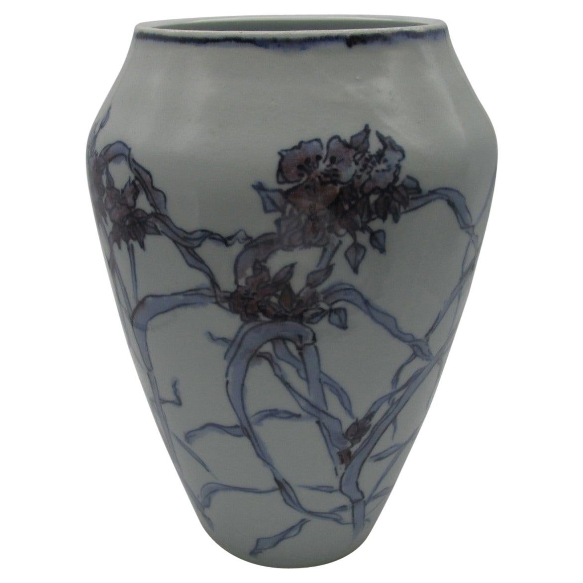 Japanese Blue Purple Porcelain Vase, circa 1935 For Sale