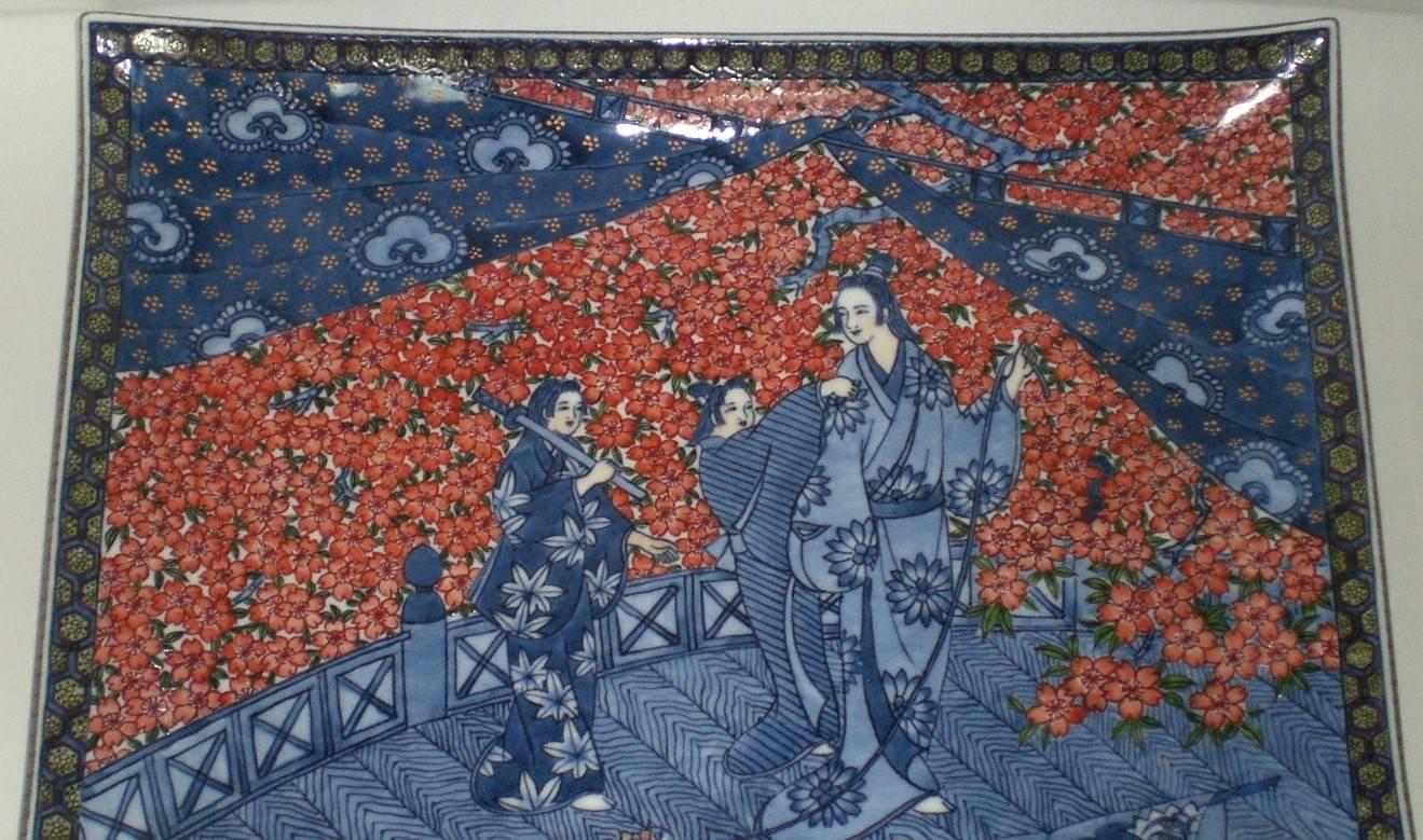 Japanisches blau-rotes Porzellanteller von Meisterkünstlermeister, 4 (Meiji-Periode) im Angebot
