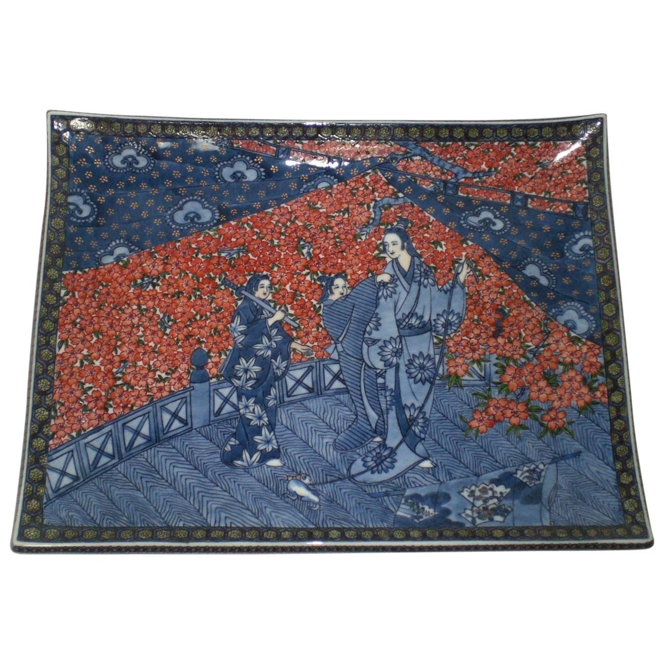 Japanisches blau-rotes Porzellanteller von Meisterkünstlermeister, 4 (Handbemalt) im Angebot