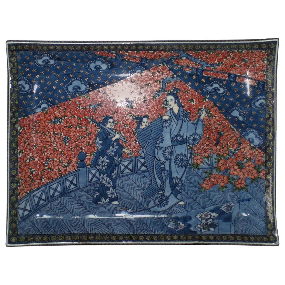 Japanisches blau-rotes Porzellanteller von Meisterkünstlermeister, 4 im Angebot