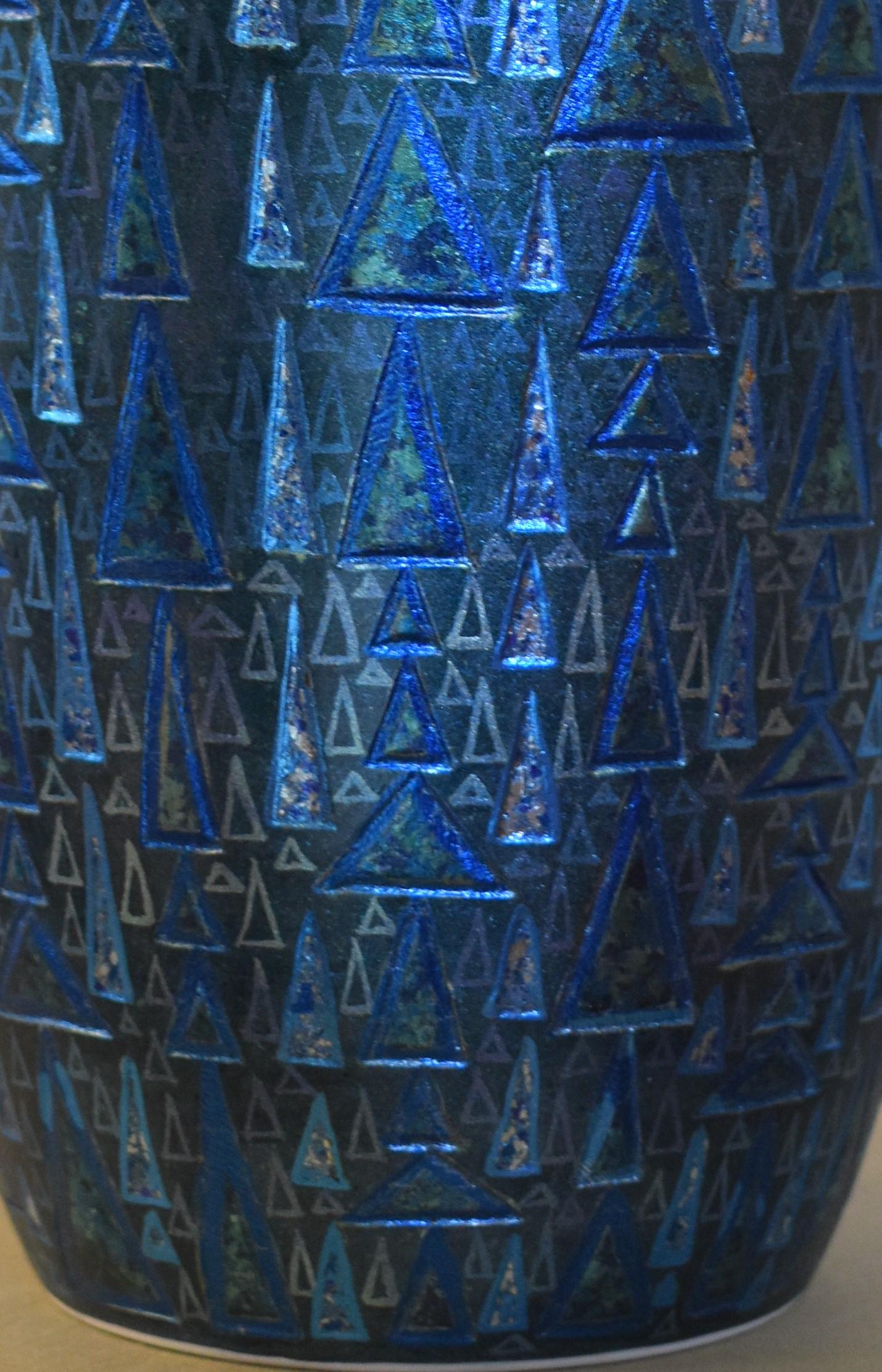 Meiji Japanese Contemporary Blue Silver Etched Porcelain Vase by Master Artist For Sale