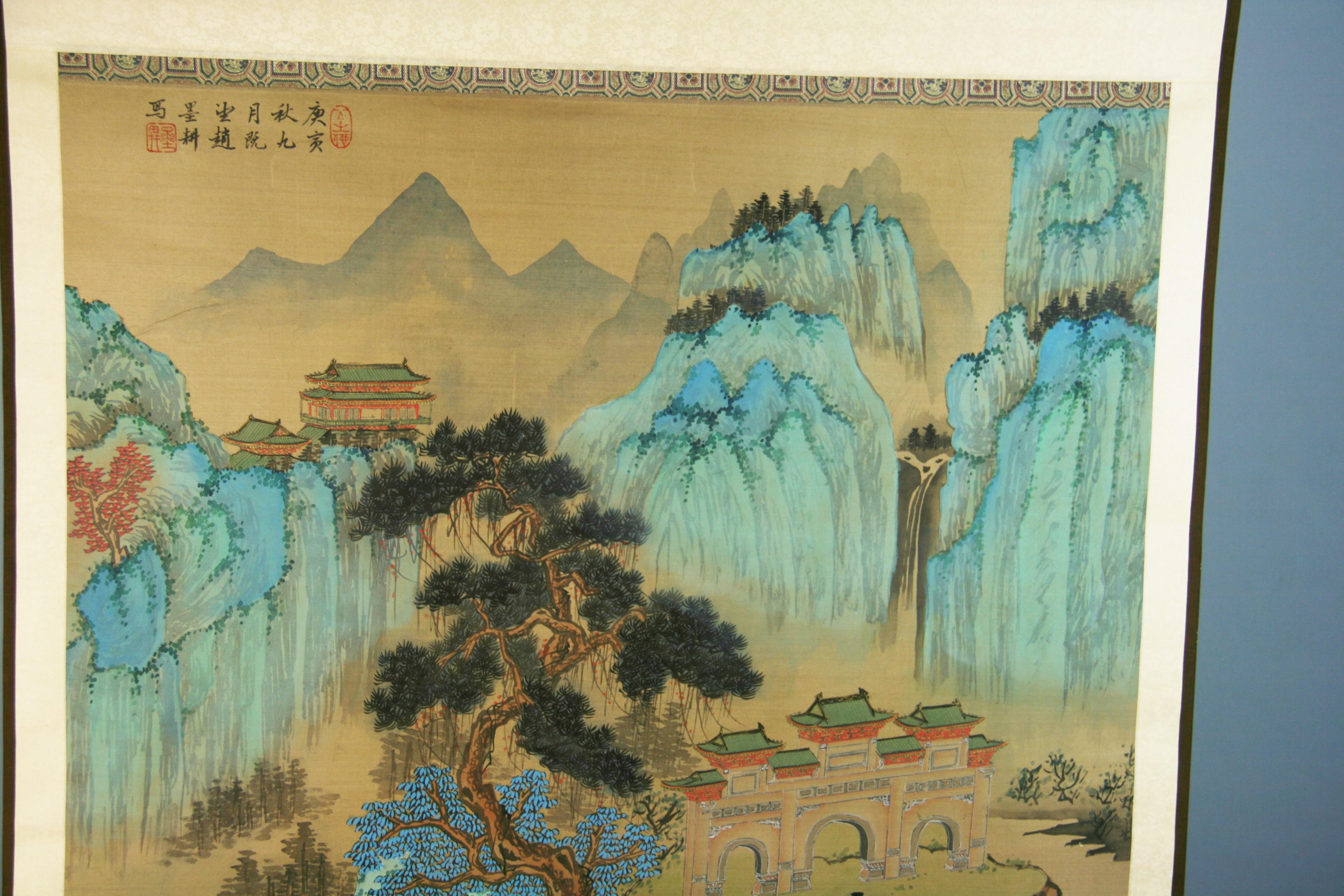 Japanese Blue Waterfall Scroll Landscape 4