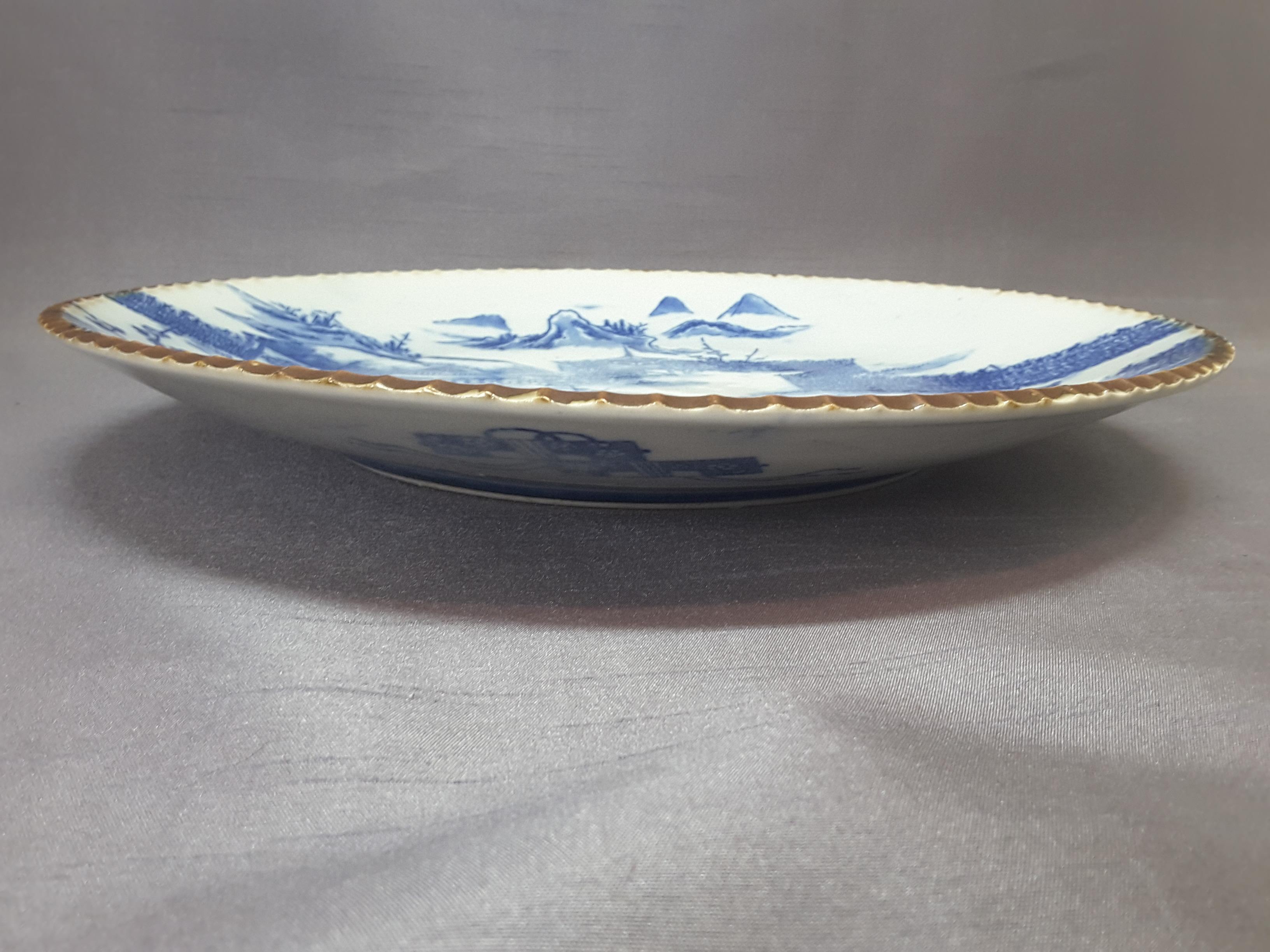 Porcelain Japanese Blue & White Charger, Compound/Home Scene, 19th-Early 20th Century 