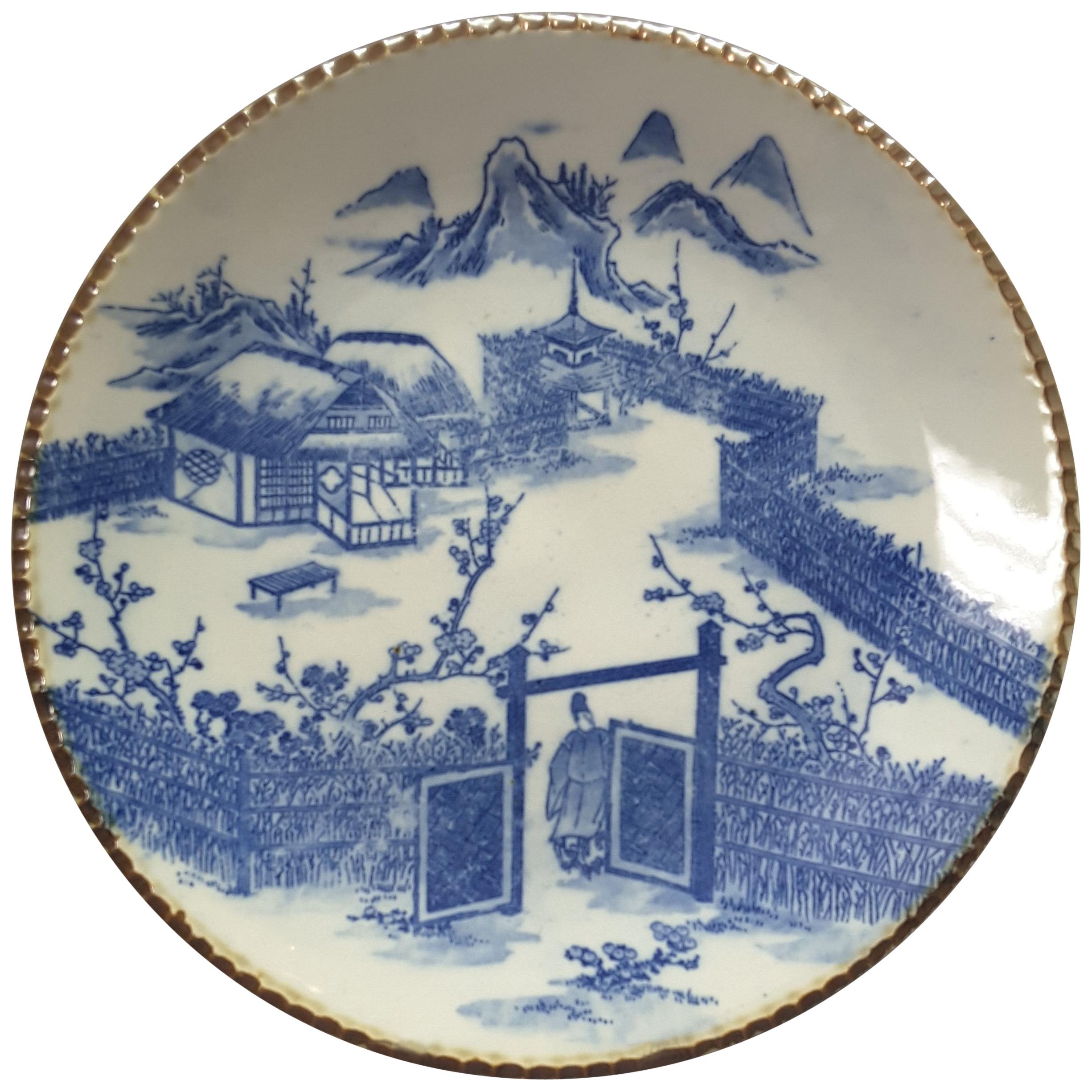 Japanese Blue & White Charger, Compound/Home Scene, 19th-Early 20th Century 