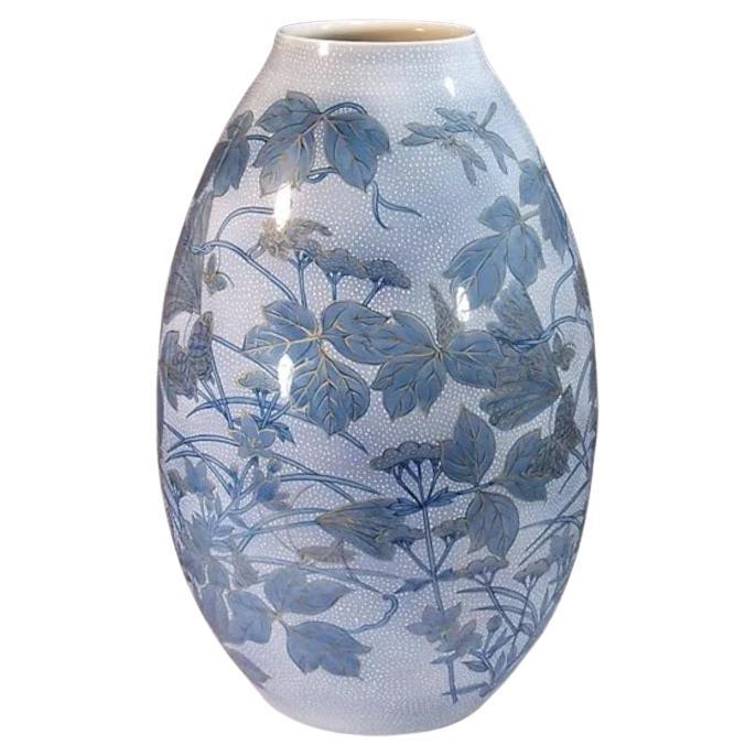 Meiji Japanese Blue White Gold Porcelain Vase by Master Artist, 2 For Sale