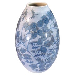 Japanese Blue White Gold Porcelain Vase by Master Artist, 2