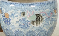 Japanese Blue & White Porcelain Hibachi / Fish Bowl Planter–Early 20th Century