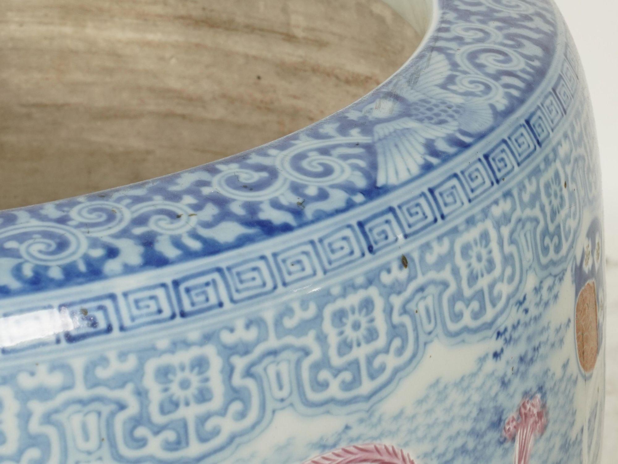 Japanese Blue & White Porcelain Hibachi / Fish Bowl Planter–Early 20th Century In Good Condition For Sale In Los Angeles, CA