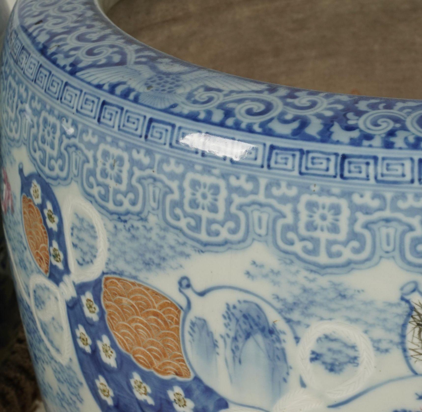 Japanese Blue & White Porcelain Hibachi / Fish Bowl Planter–Early 20th Century For Sale 1