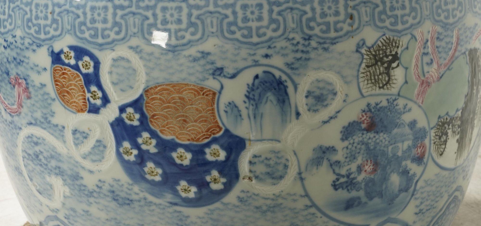 Japanese Blue & White Porcelain Hibachi / Fish Bowl Planter–Early 20th Century For Sale 3