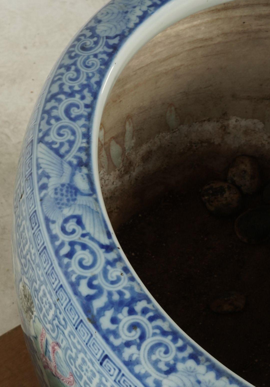 Japanese Blue & White Porcelain Hibachi / Fish Bowl Planter–Early 20th Century For Sale 4