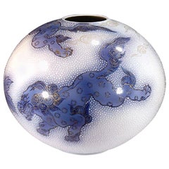 Japanese Blue White Porcelain Vase by Contemporary Master Artist