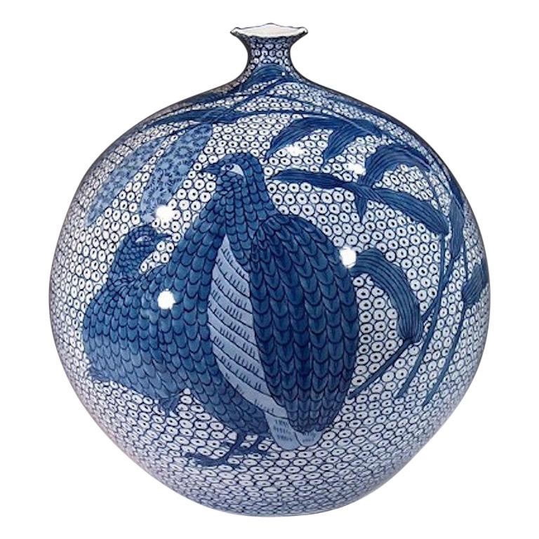 Japanese Blue White Porcelain Vase by Contemporary Master Artist