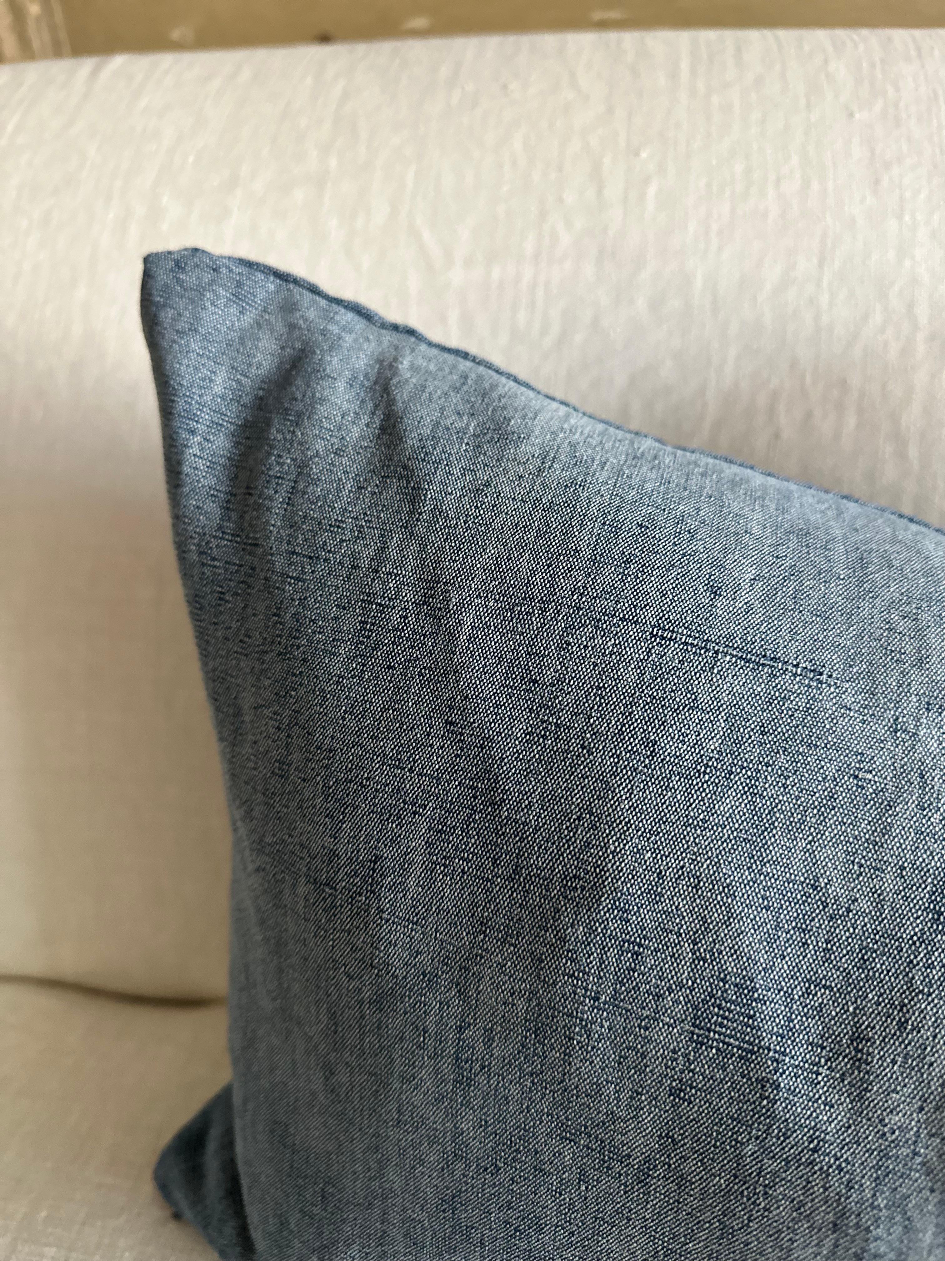 Japanese Blue Woven Denim Style Lumbar Pillow For Sale 1