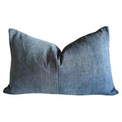 Vintage Japanese Blue Woven Denim Style Lumbar Pillow