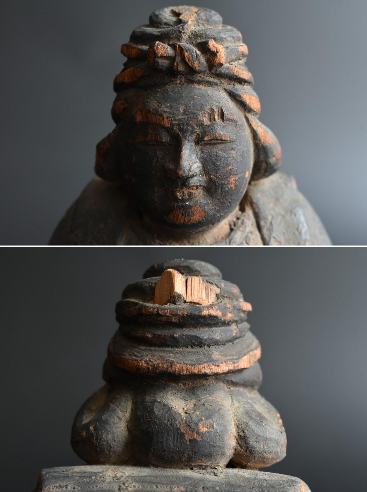 Pequeña estatua japonesa de Buda de madera con cabeza de hueso/Benzaiten/Muromachi al periodo Edo en venta 7