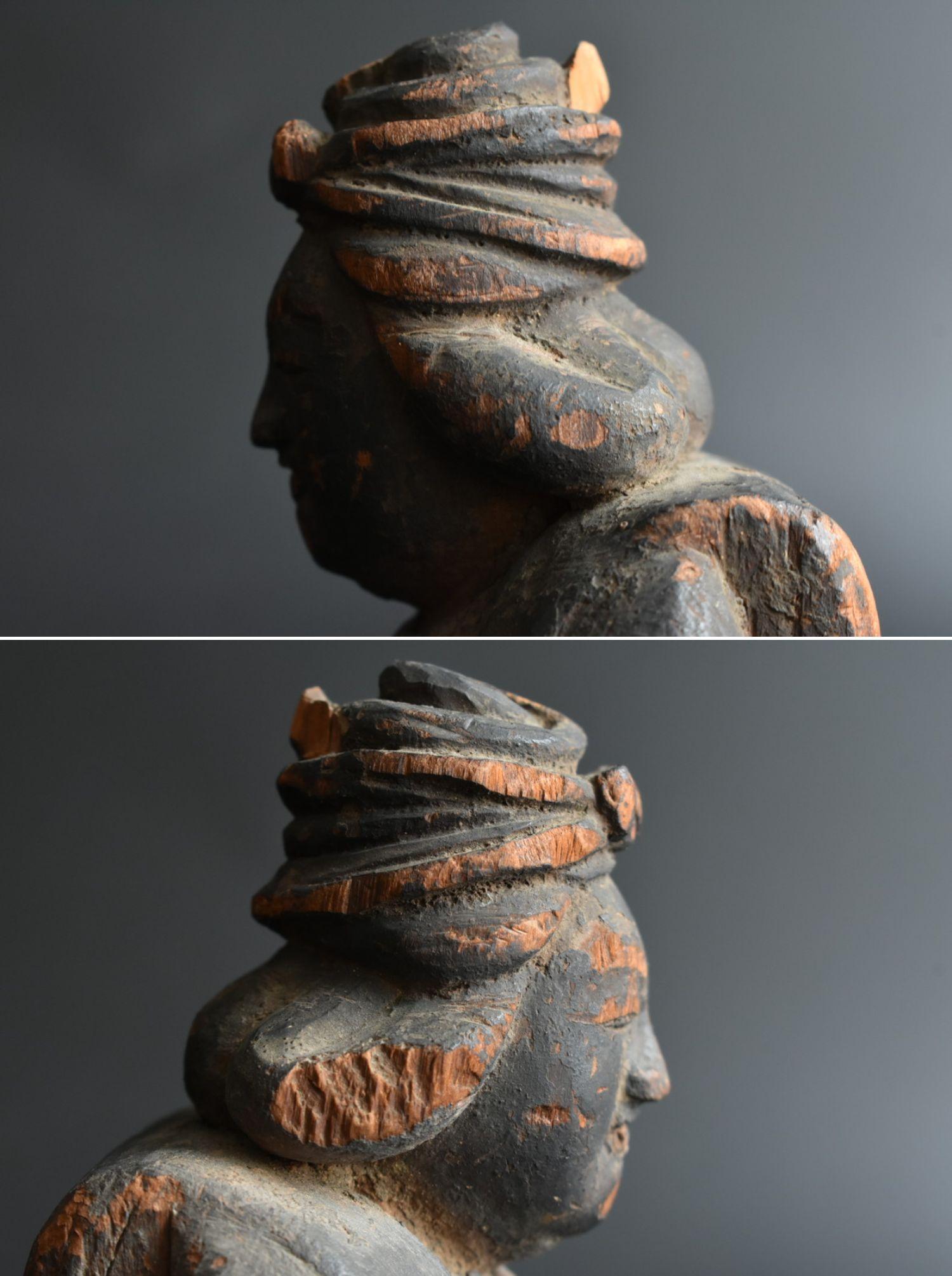Pequeña estatua japonesa de Buda de madera con cabeza de hueso/Benzaiten/Muromachi al periodo Edo en venta 8