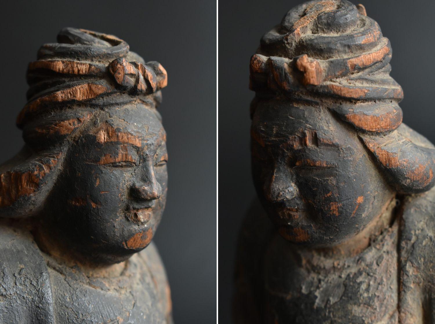Pequeña estatua japonesa de Buda de madera con cabeza de hueso/Benzaiten/Muromachi al periodo Edo en venta 11