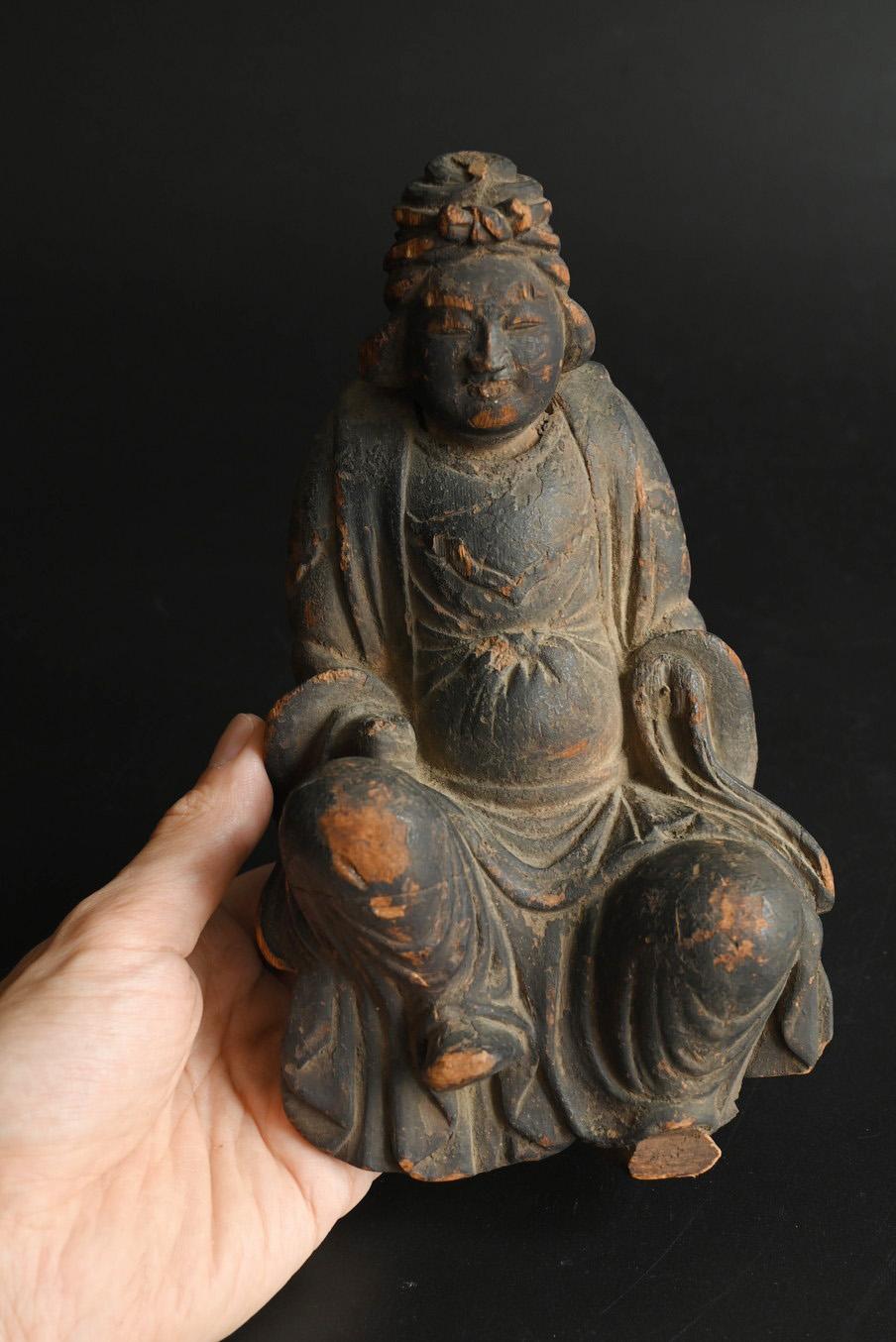 Pequeña estatua japonesa de Buda de madera con cabeza de hueso/Benzaiten/Muromachi al periodo Edo Japonés en venta