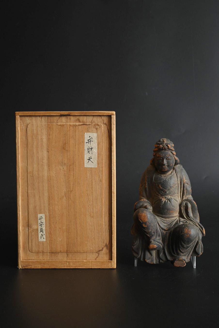Pequeña estatua japonesa de Buda de madera con cabeza de hueso/Benzaiten/Muromachi al periodo Edo Tallado a mano en venta