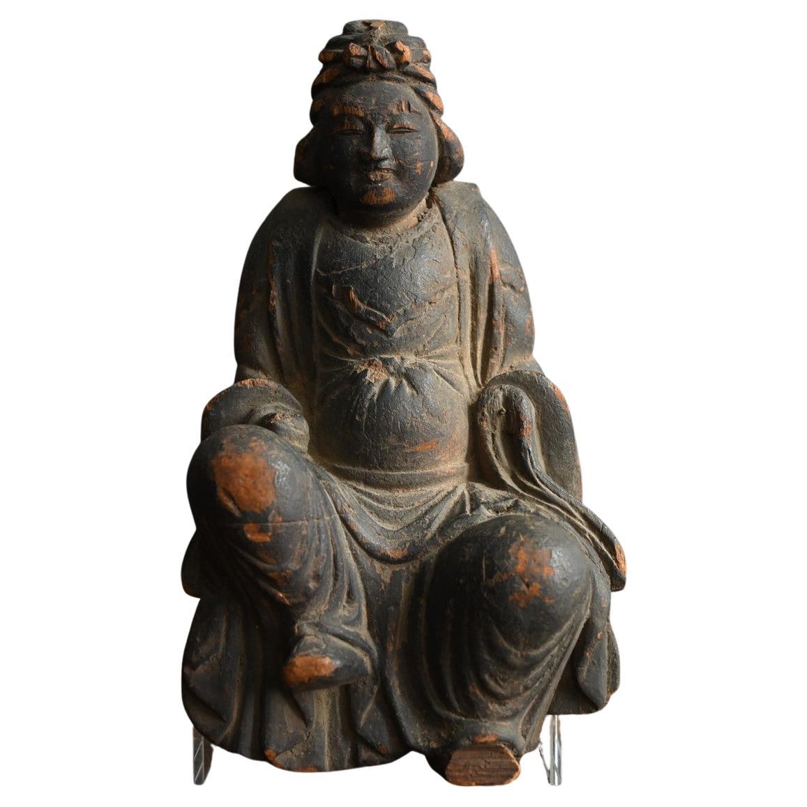 Japanische kleine Buddha-Statue mit Knochenkopf aus Holz/Benzaiten/Muromachi aus der Edo-Zeit