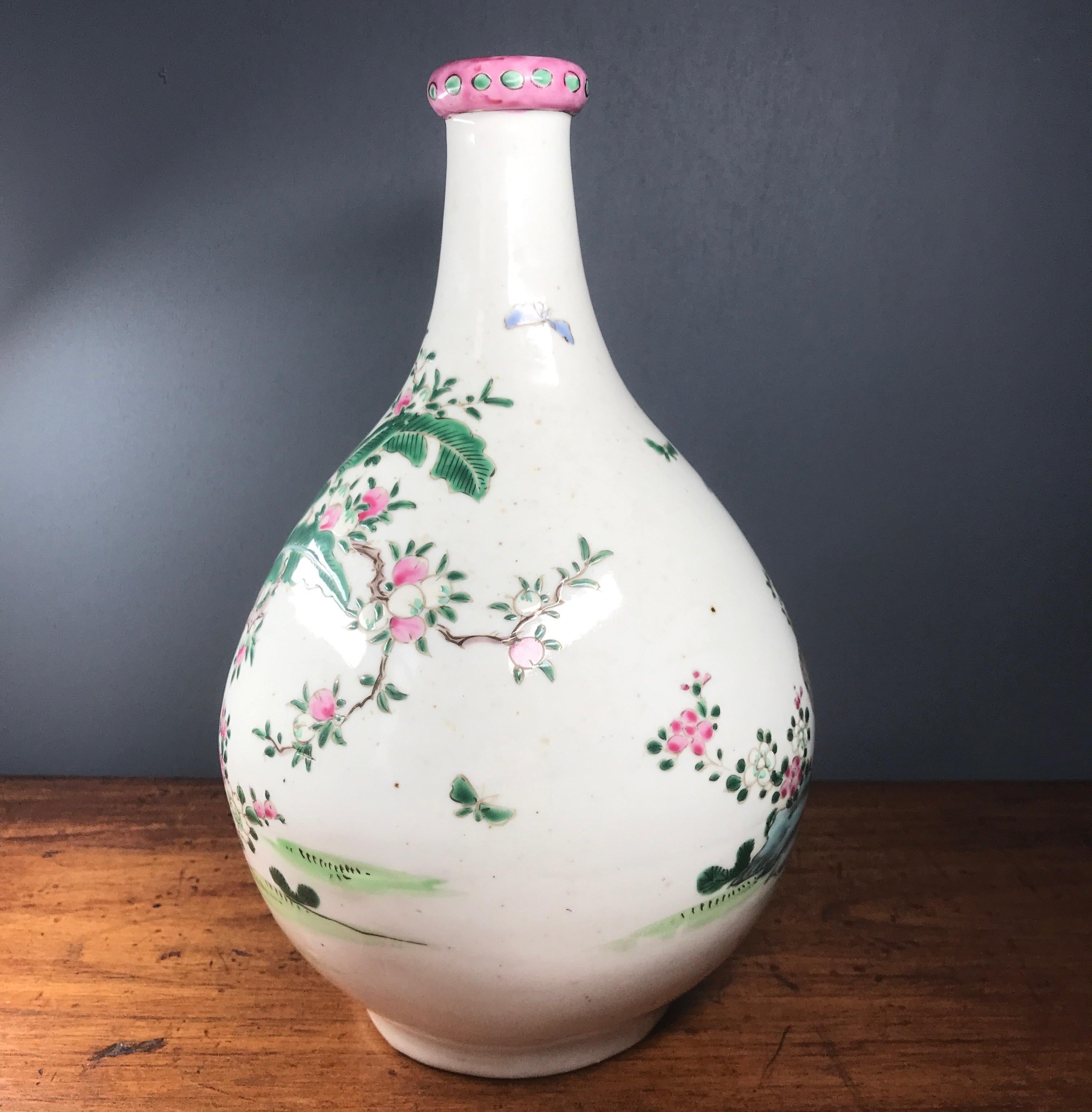 Enameled Japanese Bottle Shape Vase, Famille Rose Colours, 19th Century For Sale