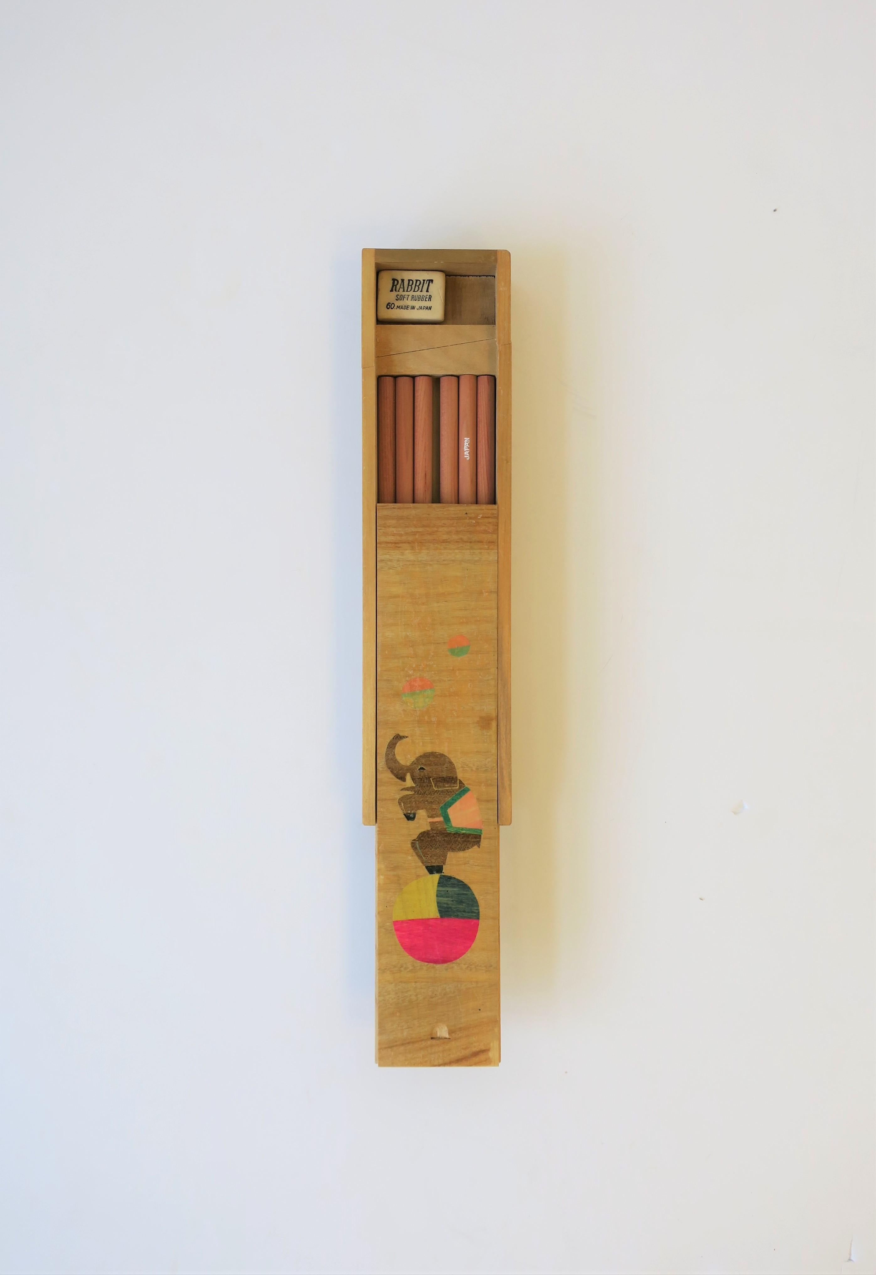 Japanese Boxed Pencil Set with Elephant and Ball Design In Good Condition In New York, NY