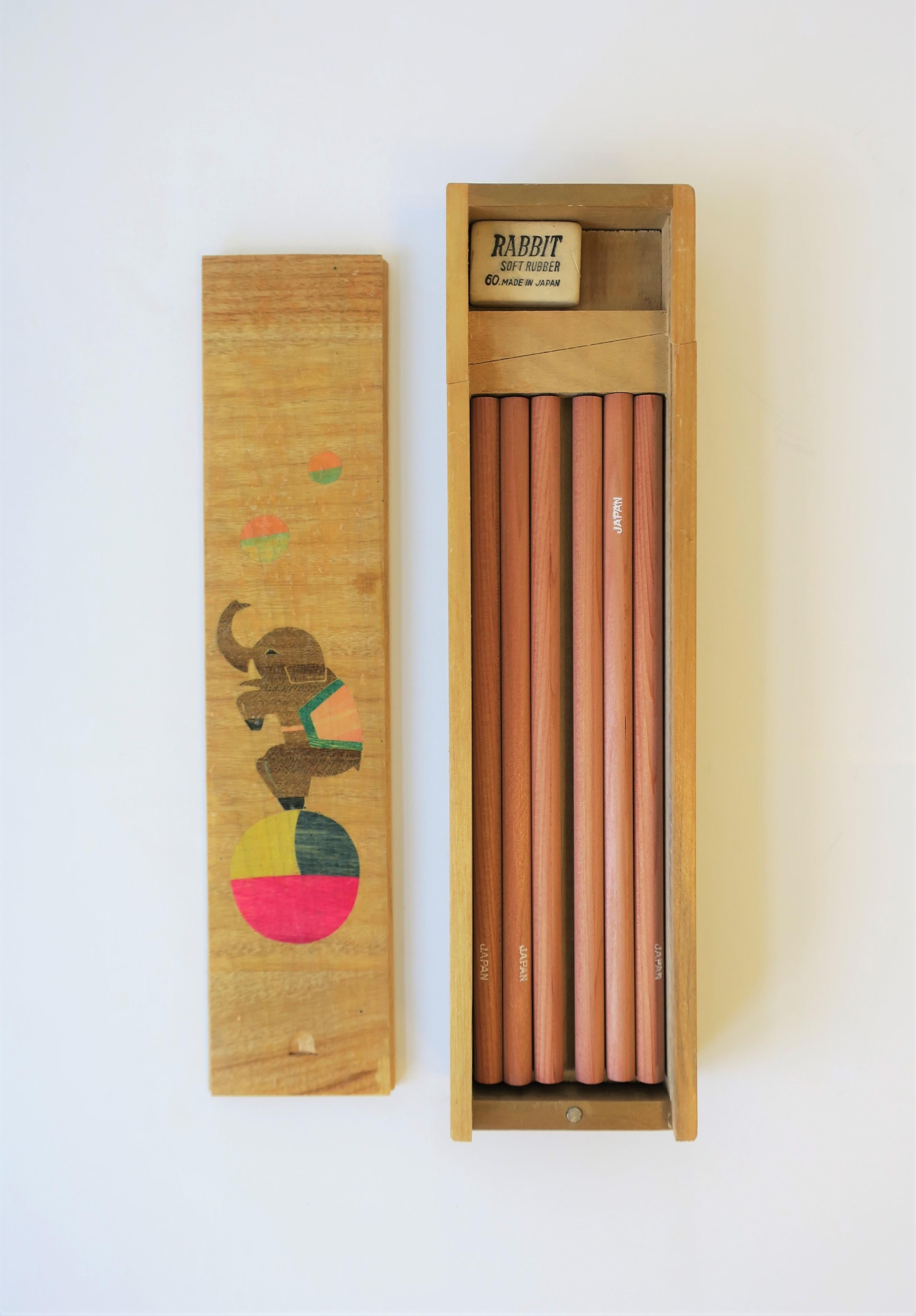 20th Century Japanese Boxed Pencil Set with Elephant and Ball Design