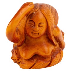 Japanese Boxwood Netsuke Inro of a Mermaid