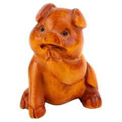 Vintage Japanese Boxwood Netsuke Inro of a Pig 