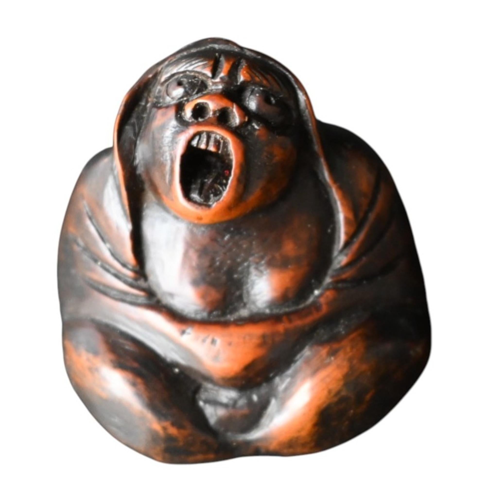 Netsuke japonés de madera de boj - Monje en éxtasis, Periodo Edo en venta 1
