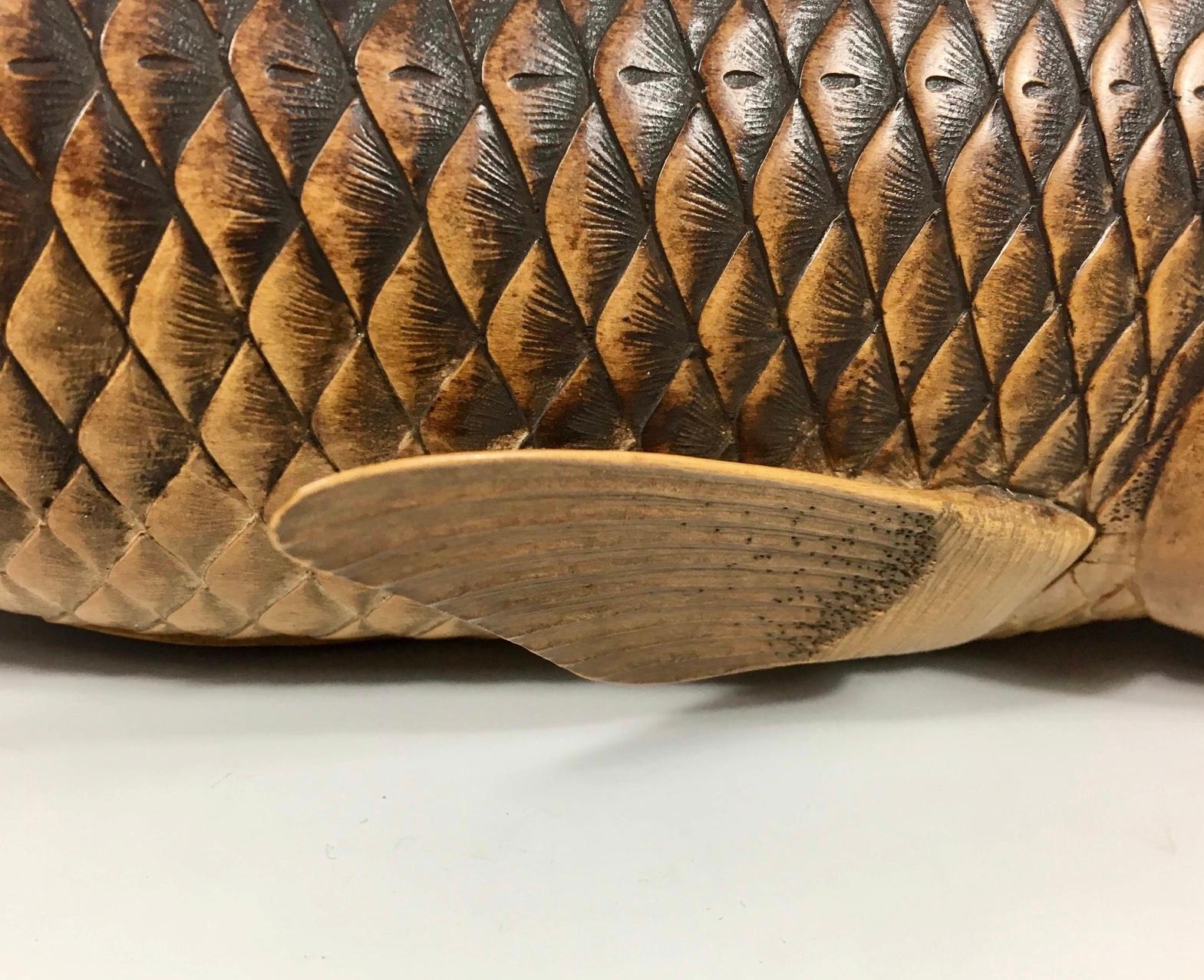 Hand-Carved Japanese Boxwood Okimono of a Carp, by Nishikawa Suketsugu, Meiji Period