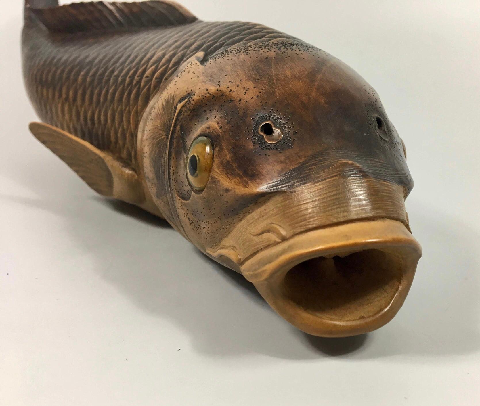 Japanese Boxwood Okimono of a Carp, by Nishikawa Suketsugu, Meiji Period In Good Condition In Gargrave, North Yorkshire