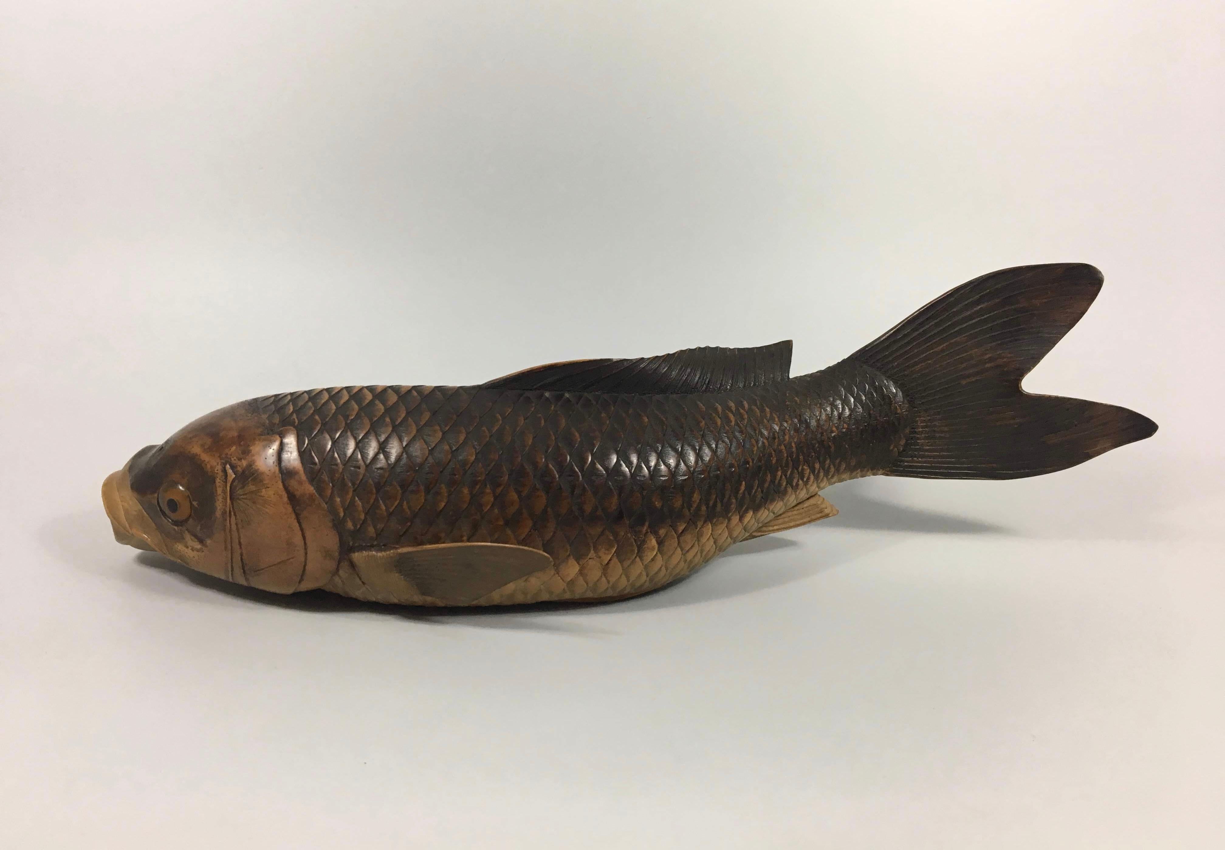 Late 19th Century Japanese Boxwood Okimono of a Carp, by Nishikawa Suketsugu, Meiji Period