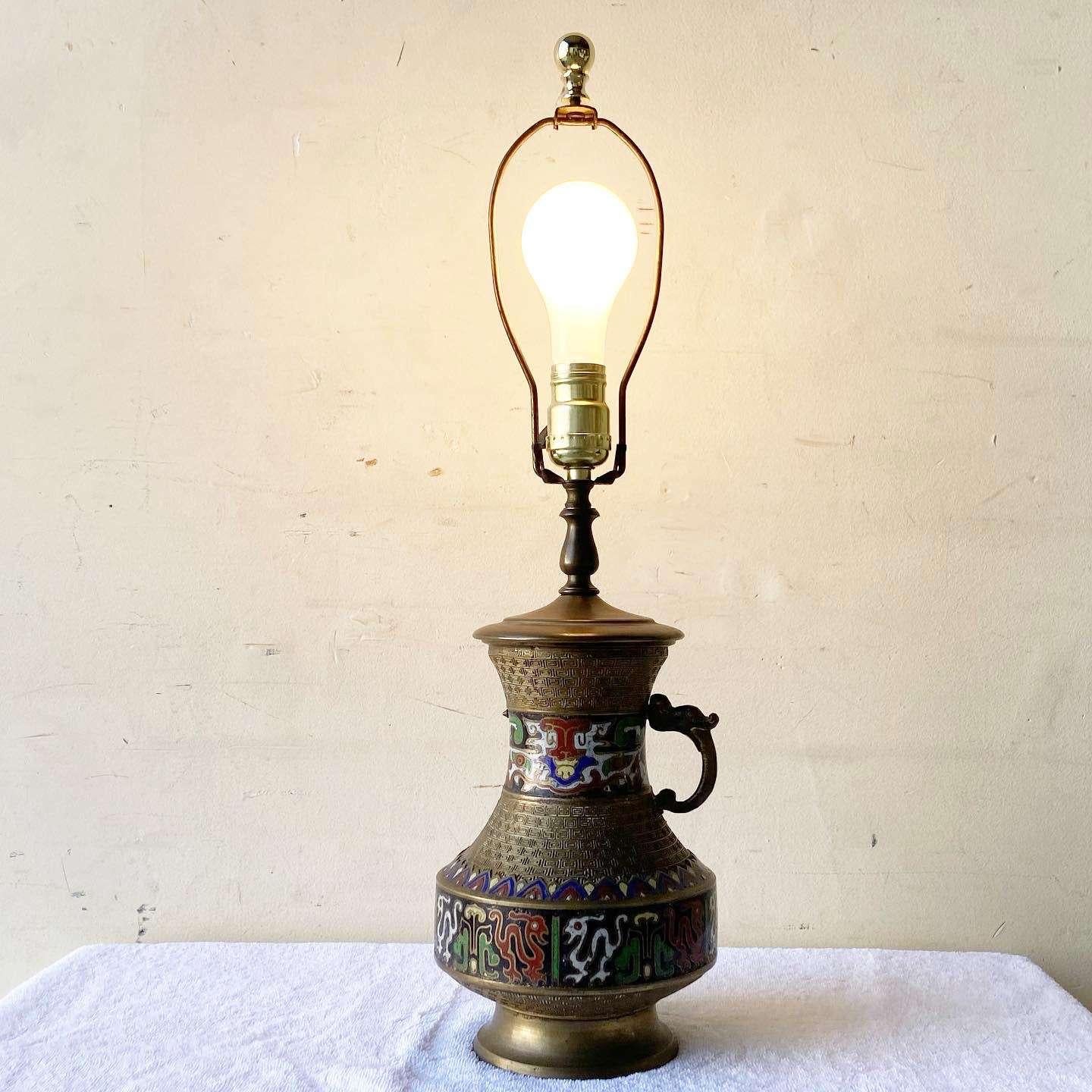 Japanese Brass and Enamel Champleve Table Lamp For Sale 6