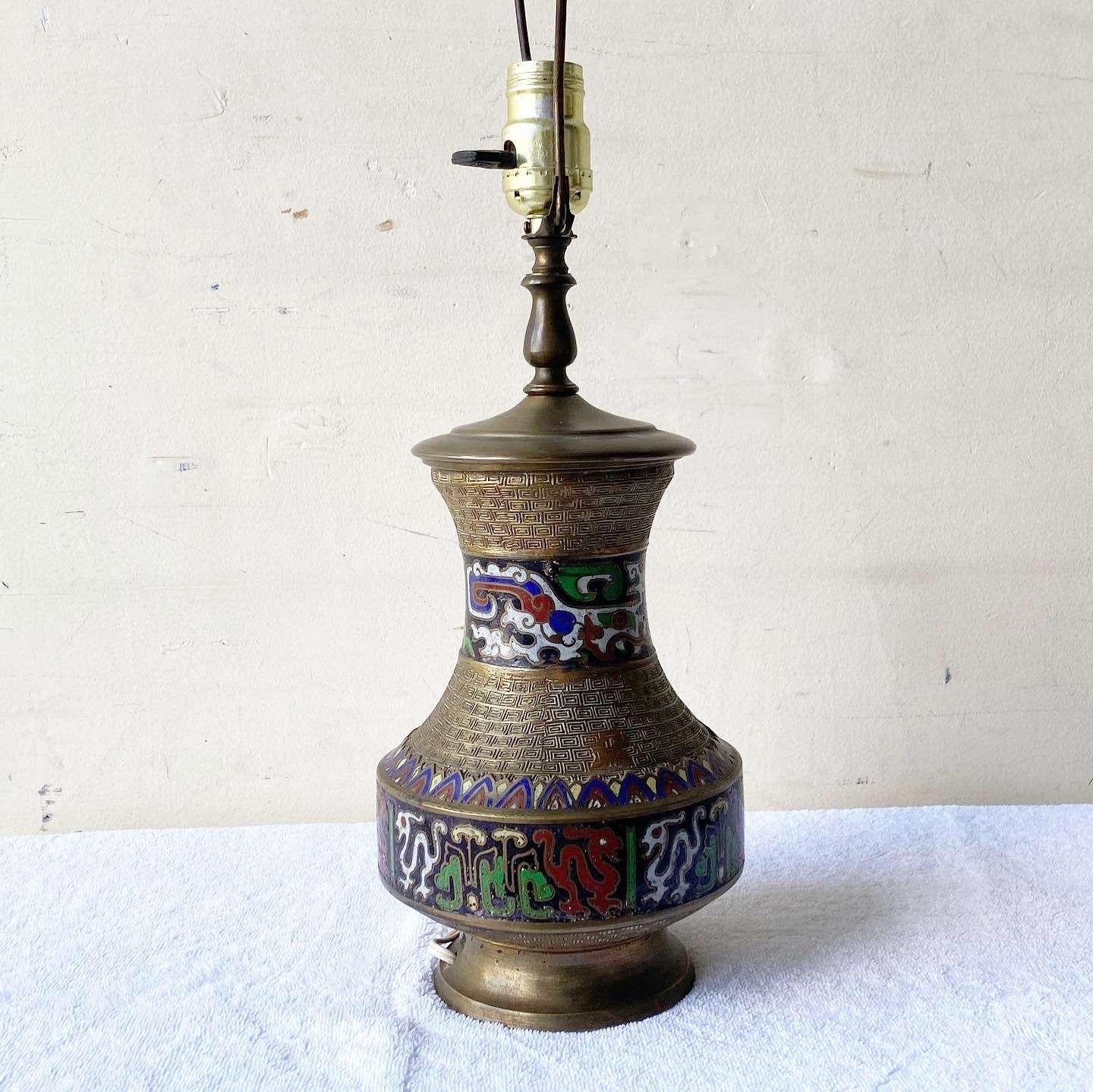 Japanese Brass and Enamel Champleve Table Lamp In Good Condition For Sale In Delray Beach, FL