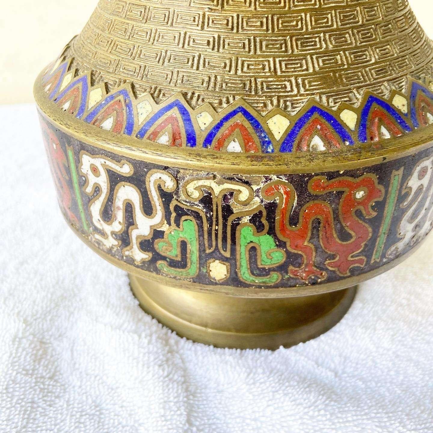 Japanese Brass and Enamel Champleve Table Lamp For Sale 2