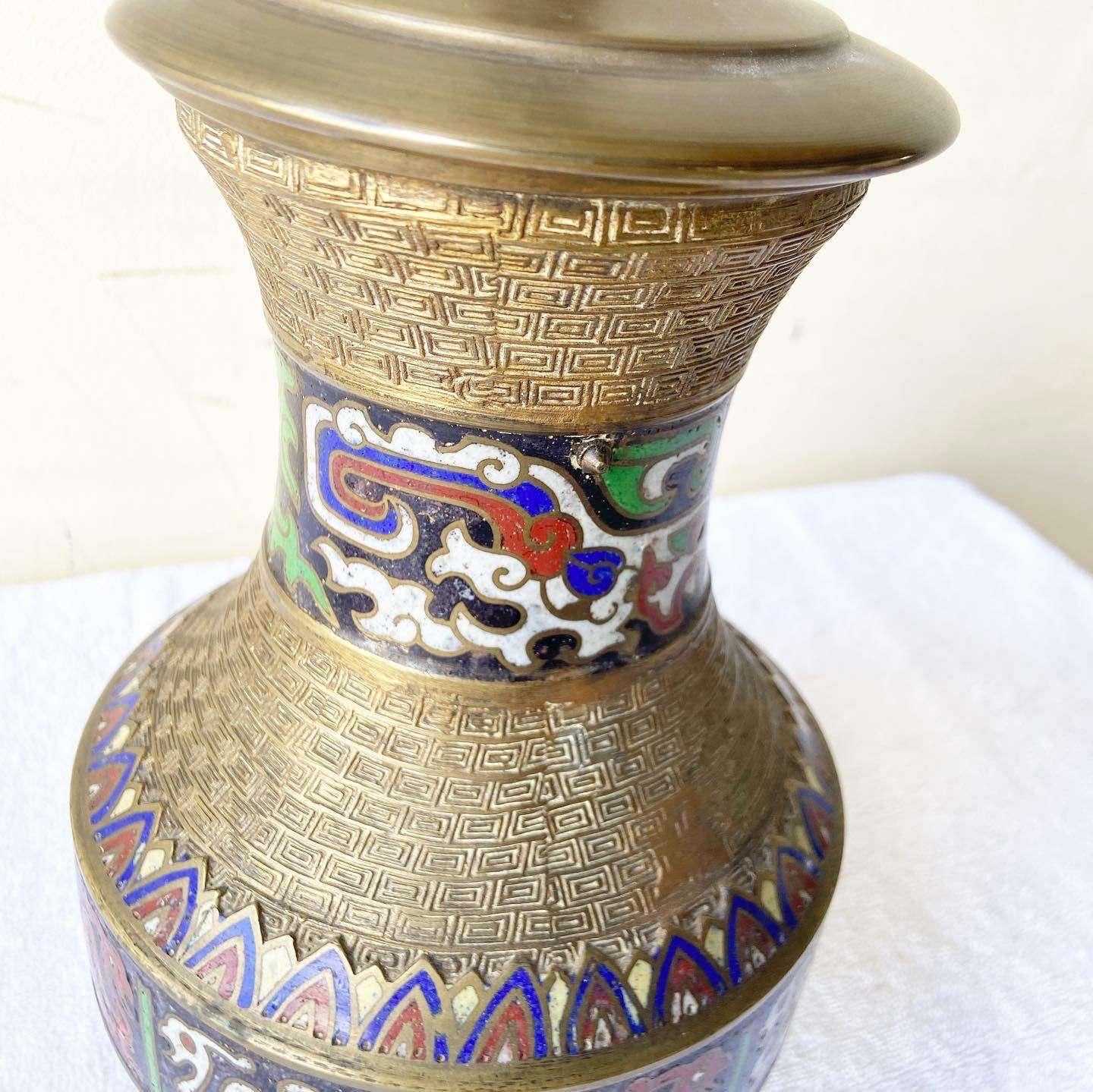 Japanese Brass and Enamel Champleve Table Lamp For Sale 3