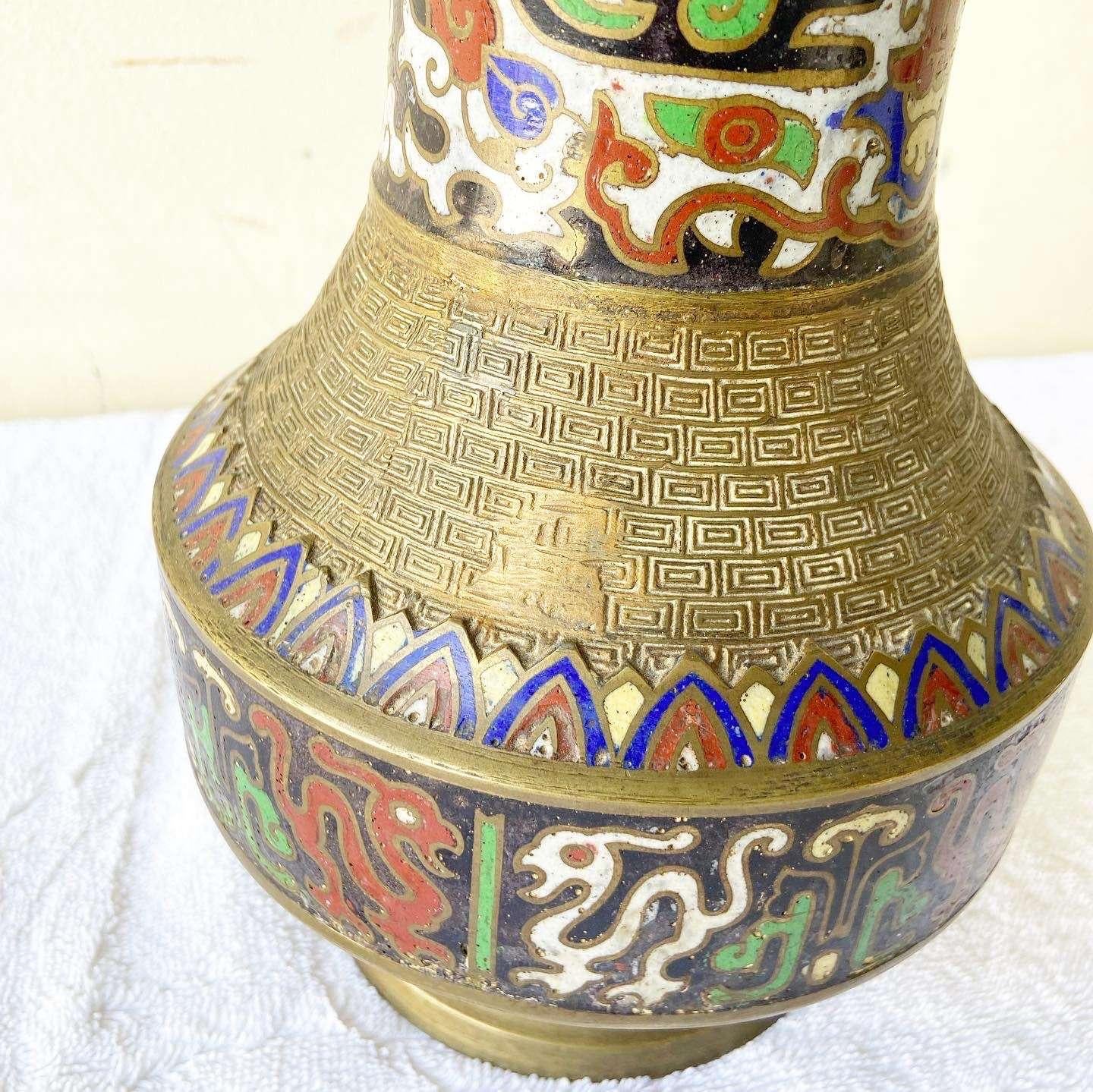 Japanese Brass and Enamel Champleve Table Lamp For Sale 4