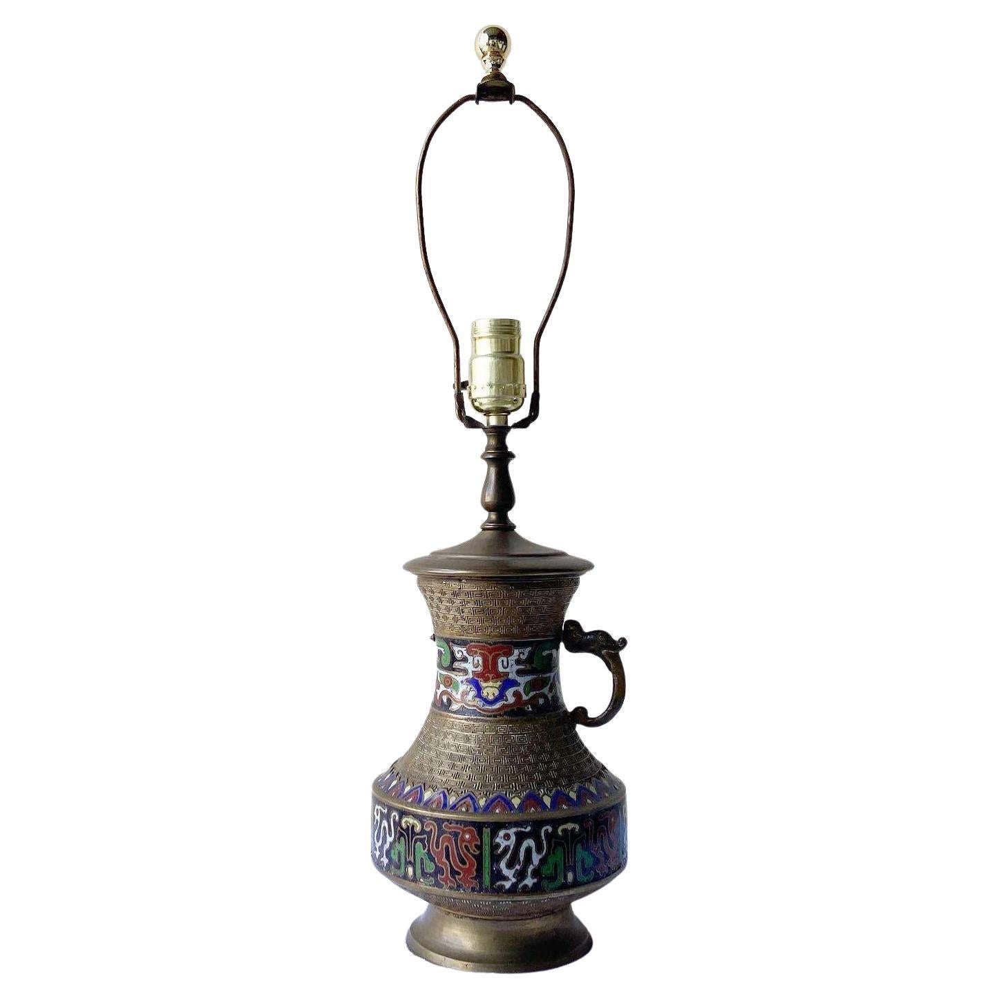 Japanese Brass and Enamel Champleve Table Lamp For Sale