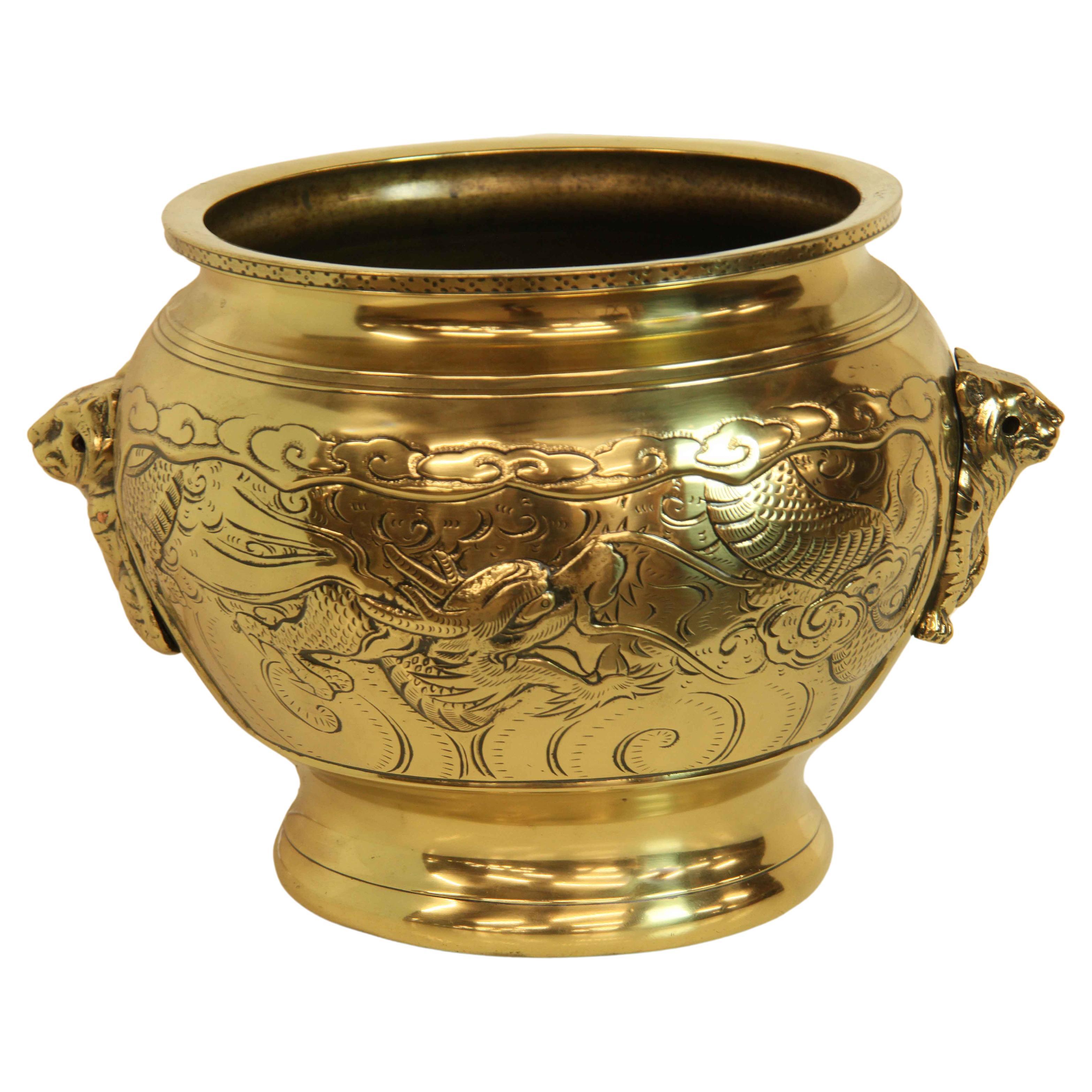 Japanese Brass Cache pot For Sale