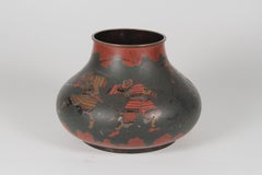 Japanese Brass Inlaid Meiji Period Bowl Depicting Samurai Warriors