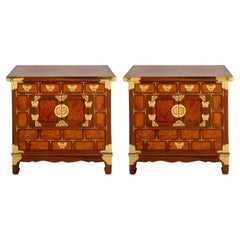 Japanese Brass-Mounted Yew Wood Cabinets, 2