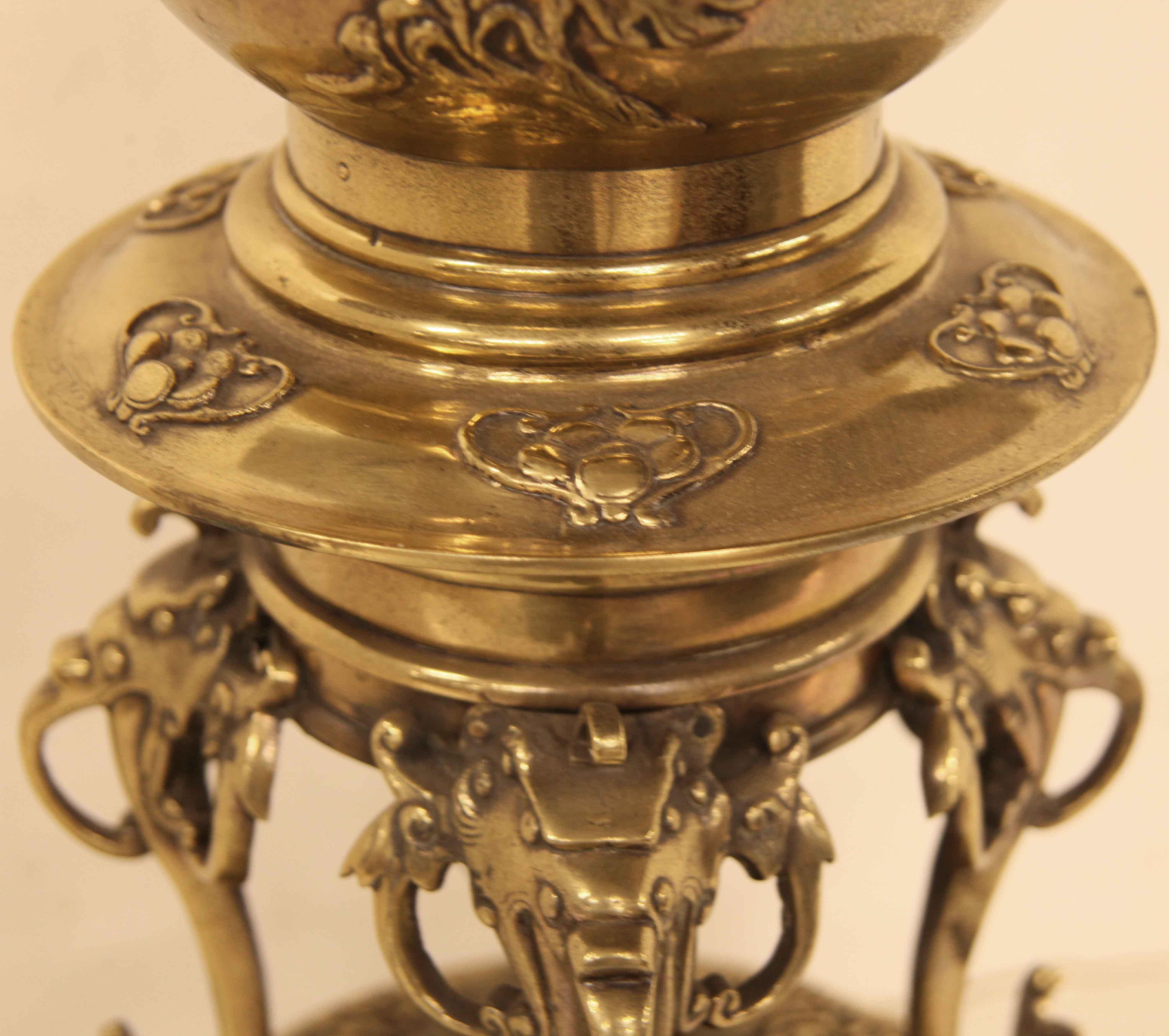 Japanese Brass Vase Lamp  In Good Condition For Sale In Wilson, NC