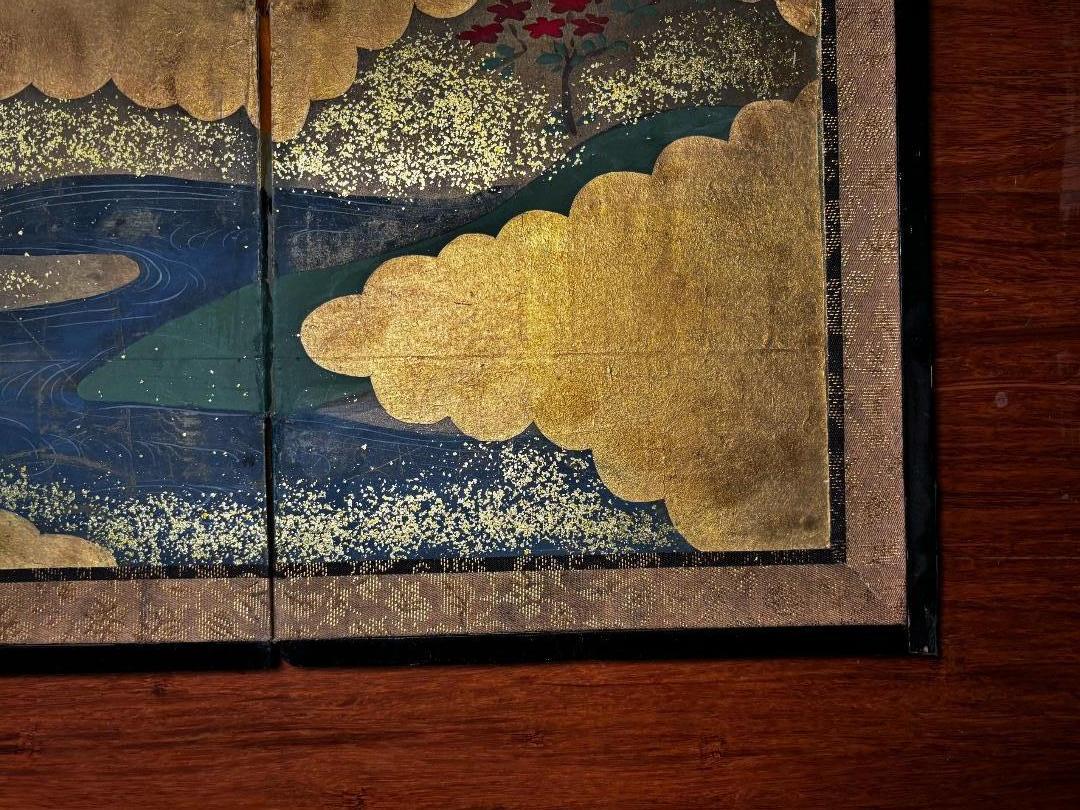 Japanese Brilliant Blue Bird Of Paradise Gold Screen 8